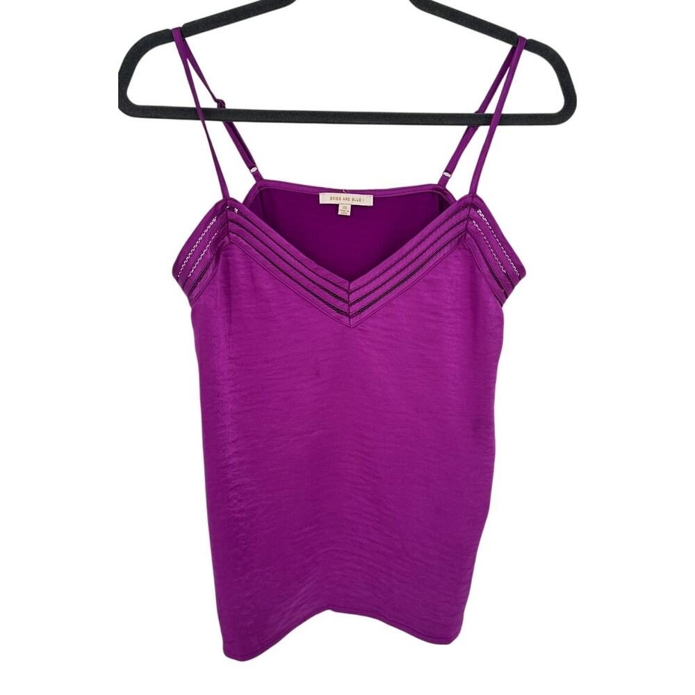 Skies Are Blue Camisole Purple V-Neck Mesh Detail Adjustable Straps Office XS